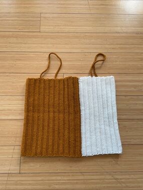 Handmade Two-Tone Knit Crop Top in Mustard & White